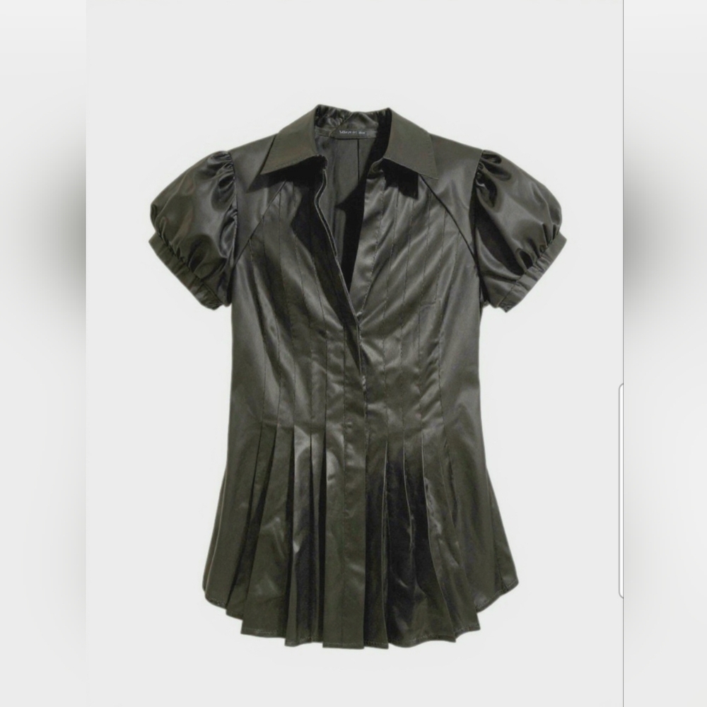 BCBGMAXAZRIA  Silk Fitted Top with Puff Sleeves Size XS Satin